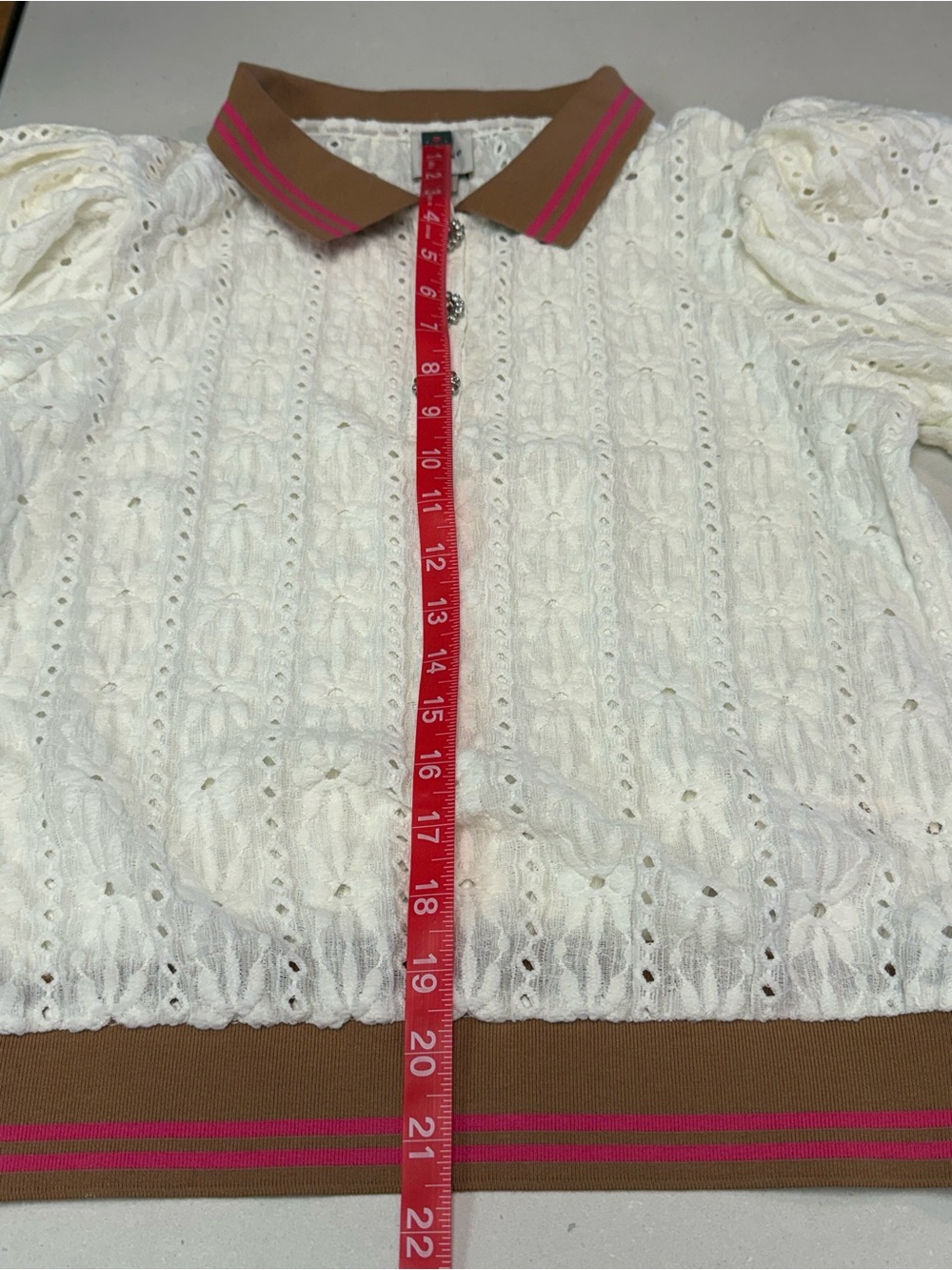 Maeve Puff-Sleeve Lace Polo Top Anthropologie Small - Picture 10 of 14